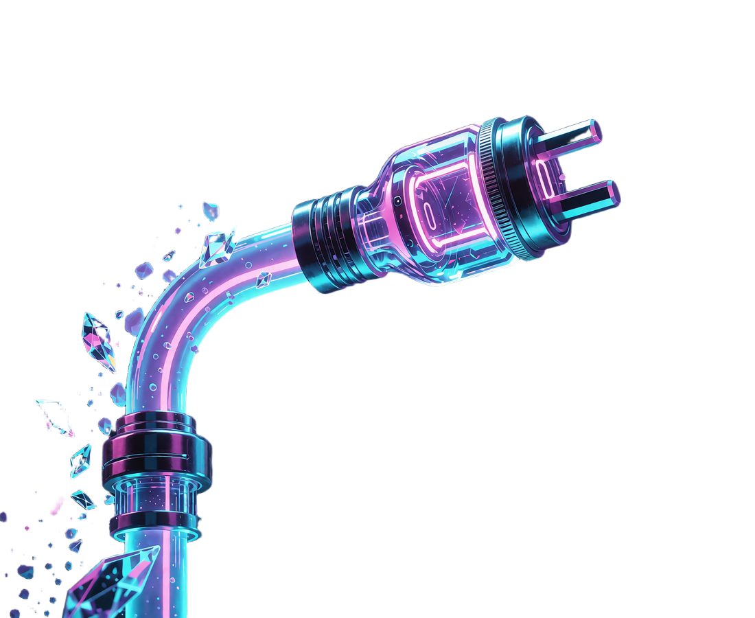 Neonowy kabel danych z wtyczką i odłamkami szkła - symbol natychmiastowego rakebacku w kasynie krypto Thrill