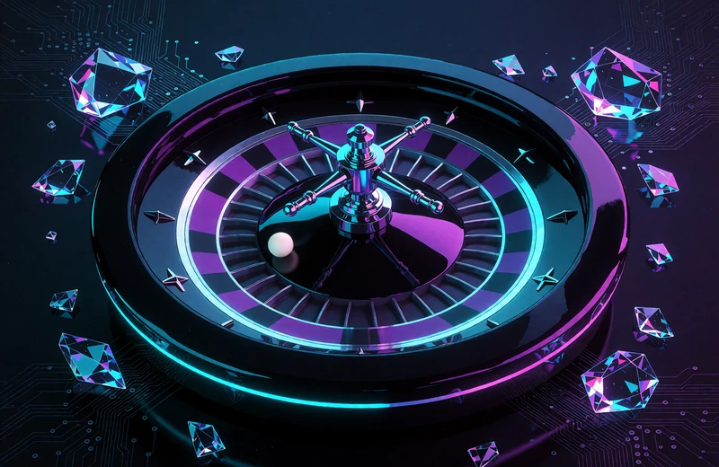 Koło ruletki z cyjanowym neonowym obrzeżem widziane z g&oacute;ry - kategoria Live Casino z krupierem na żywo